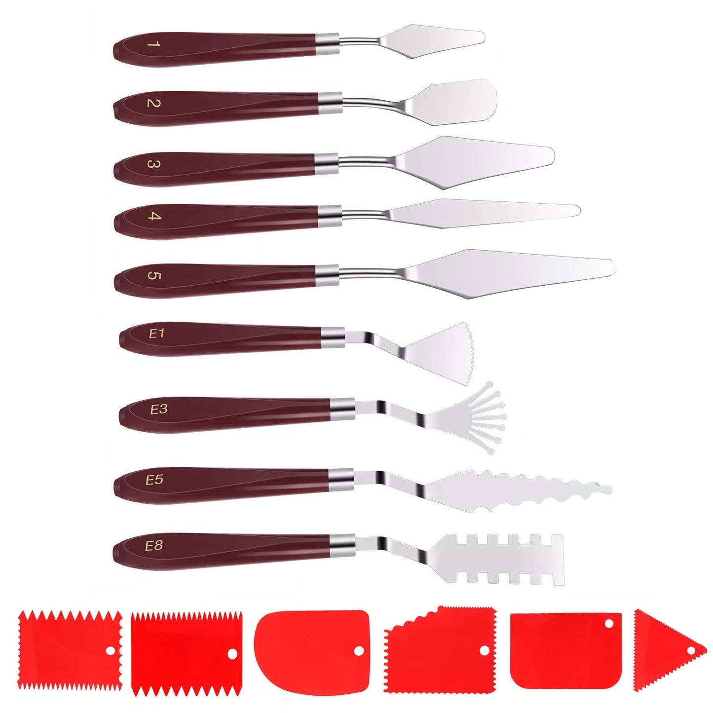 Professional Palette Knives Set 15pcs w/Scrapers Stainless Steel Wood Handle
