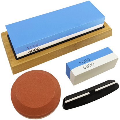 Knife Sharpening Whetstone Set - 2 Sizes of 1000/6000 Grit Stones and 140/32 Axe