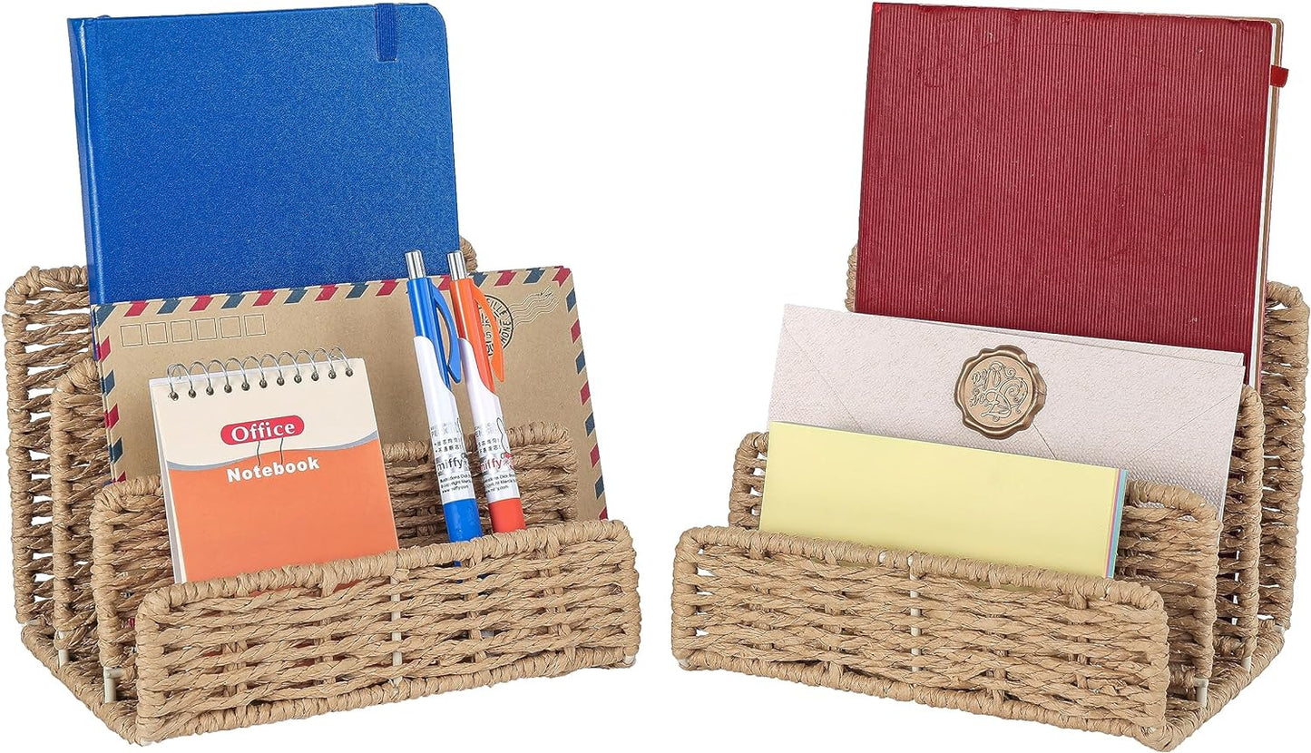 Woven Desktop Mail Organizer Envelope Holder Countertop for Document Bill Filing