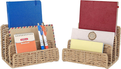 Woven Desktop Mail Organizer Envelope Holder Countertop for Document Bill Filing