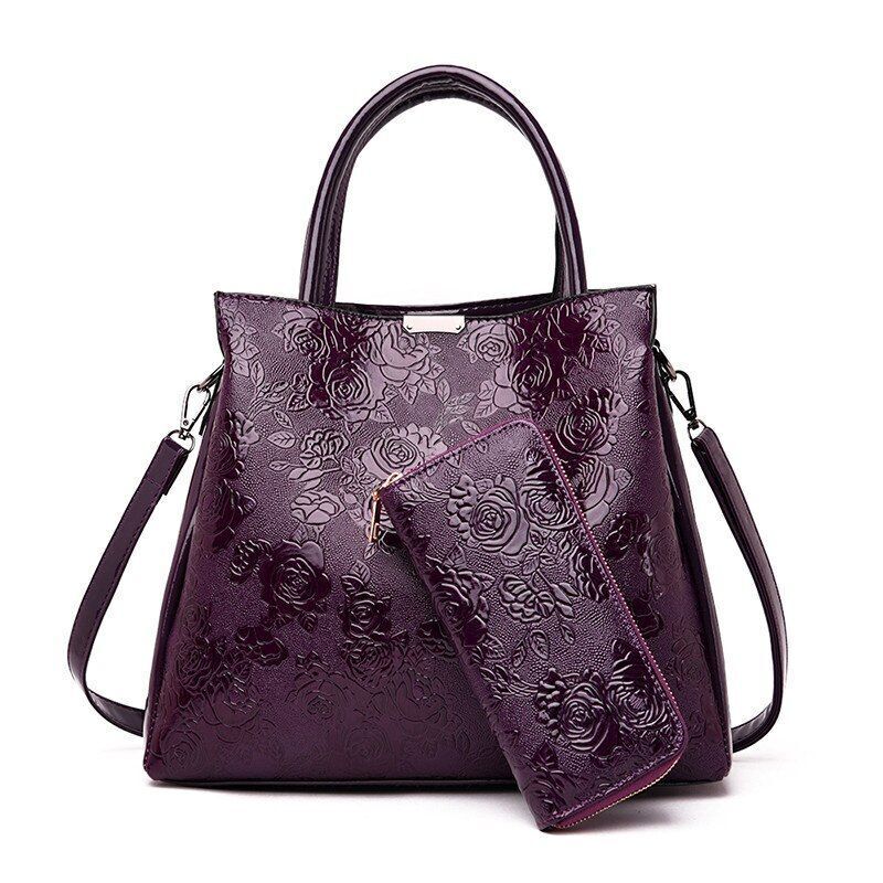 3D Flowers Print Tote Bag 2 Sets Purses Handbag Shoulder Crossbody Polyester