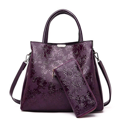 3D Flowers Print Tote Bag 2 Sets Purses Handbag Shoulder Crossbody Polyester