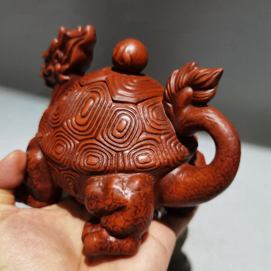 vintage China yixing purple clay teapot zisha hand carved dragon turtle tea set