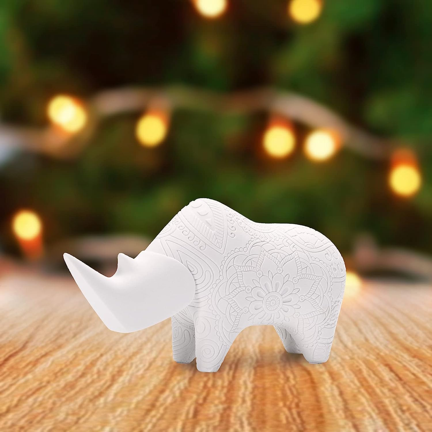 Hand-Carved Rhino Statue for Home Shelf Decor Resin Sculpture Animal Figurine