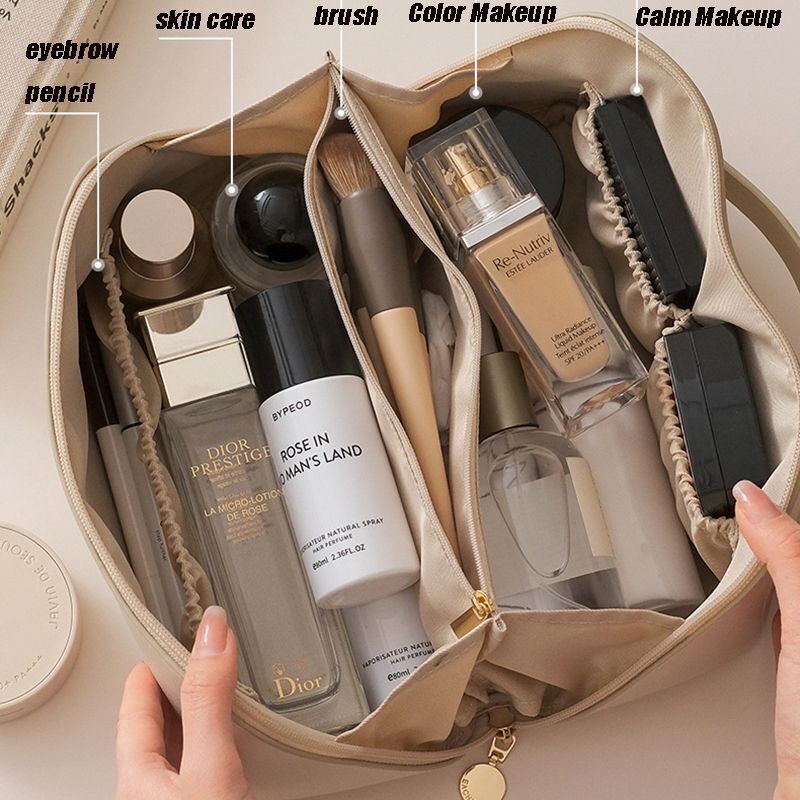 Traveling Storage Bags Organizer Purse Zipper 1Pc Pouch Cosmetic Case Pink/Brown