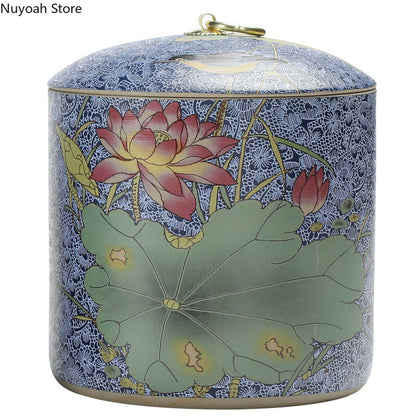 Chinese Style Tea Pot Ceramic Sealed Pot Storage Jar Household Retro Tea Box