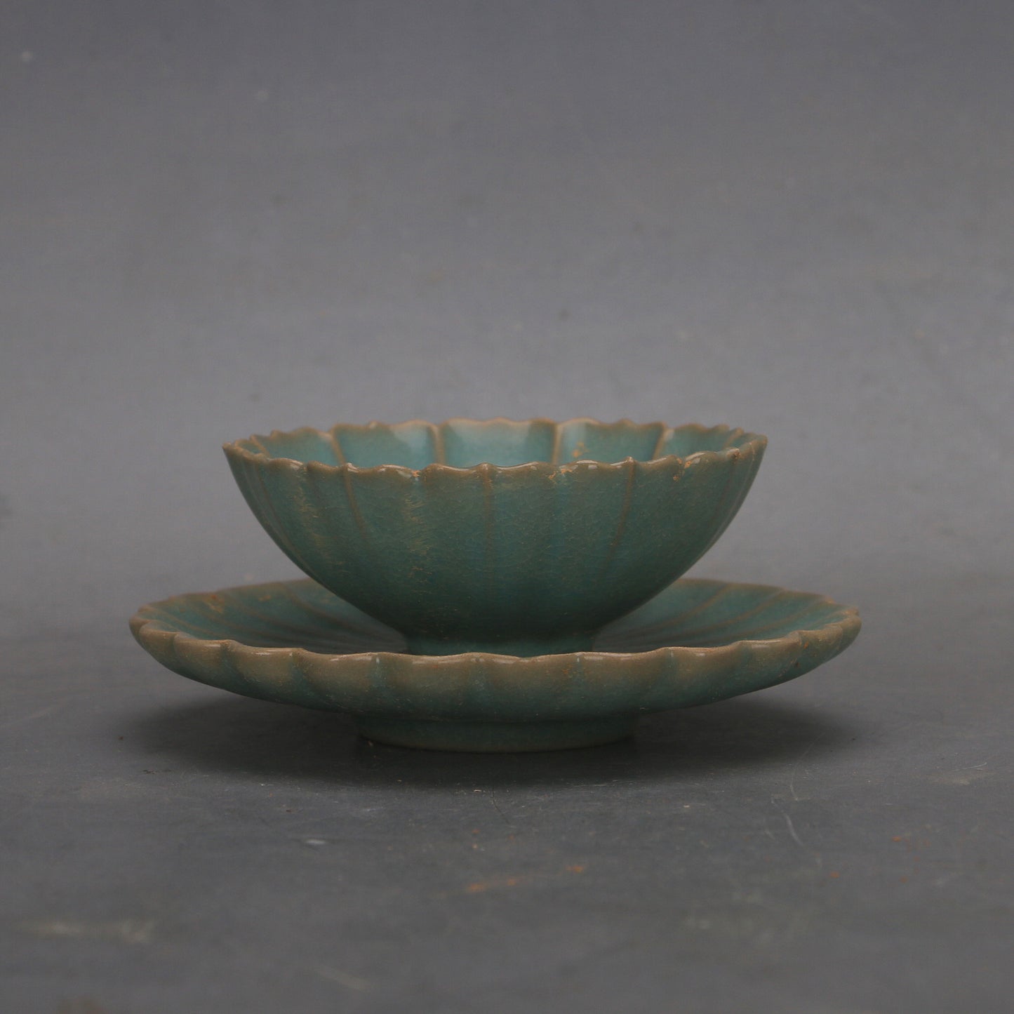 5.1" Collect Chinese Song Porcelain Ru Kiln Green Glaze Kwai Mouth Cup