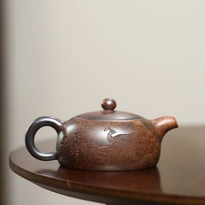 Half Moon Shape Tea Pot Hand Carved Chinese Real Yixing Zisha Clay Master Pot