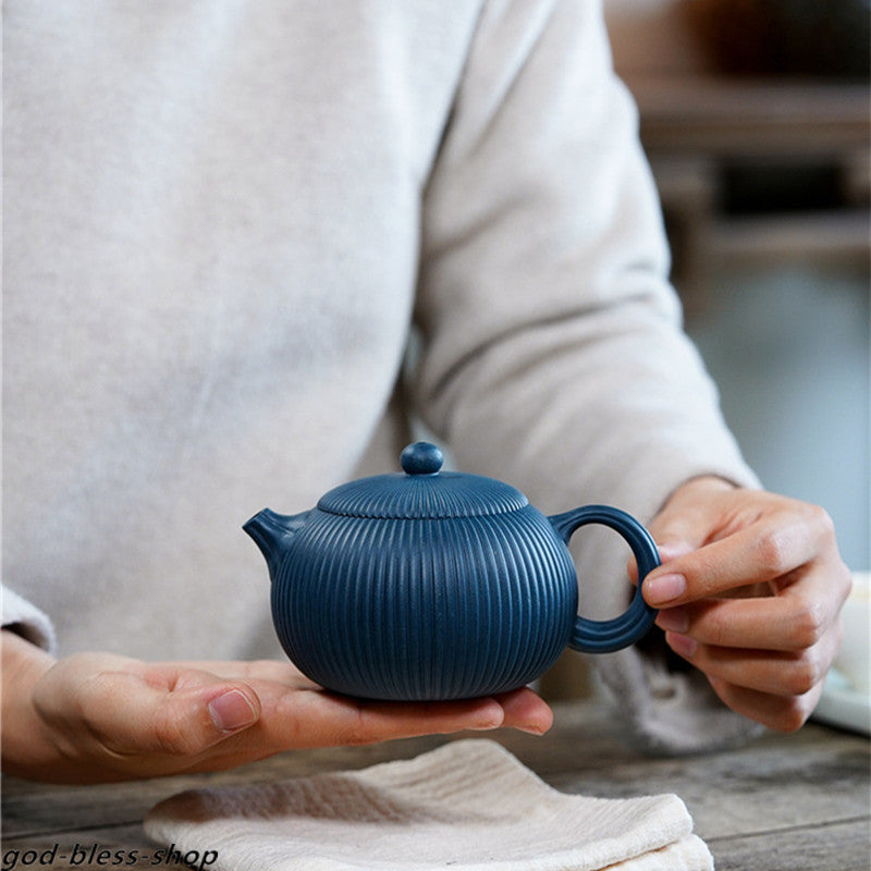 Chinese Yixing Zisha Tian Qing Clay Tea Pot Marked Handmade Xishi Pot Blue China