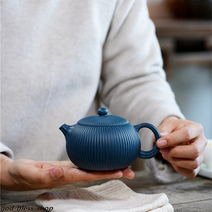 Chinese Yixing Zisha Tian Qing Clay Tea Pot Marked Handmade Xishi Pot Blue China