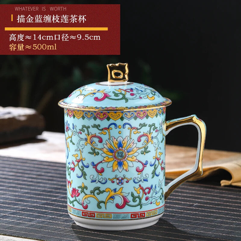 500ml China Jingdezhen Ceramic Home Tea Cup Water Cup Office Cup Conference Cup