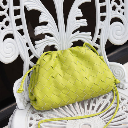 Woven Ruched Microfibre Leather Mini Pouch Clutch Bag Crossbody Shoulder Purse