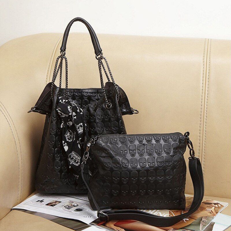 Handbag Large Women Tote Bag Skull Purse Skeleton Synthetic Leather 25*32*17 CM