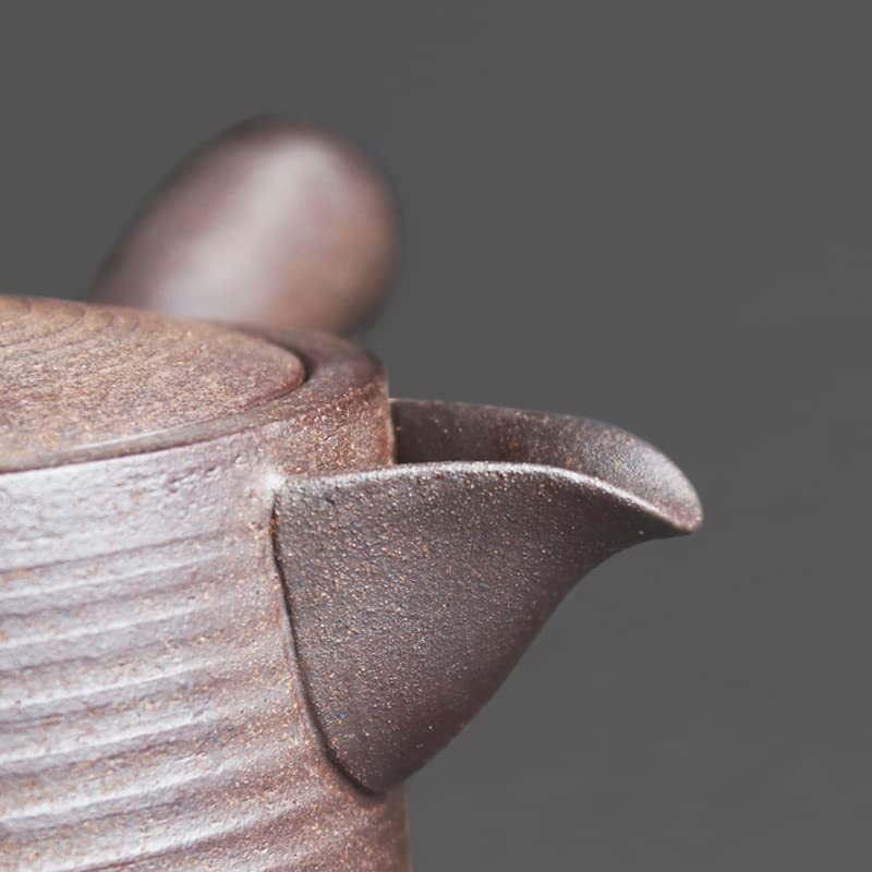 6.7"IN Rock Mine Pottery Mud Side Handle Handmade Retro Pottery Kung Fu Teapot