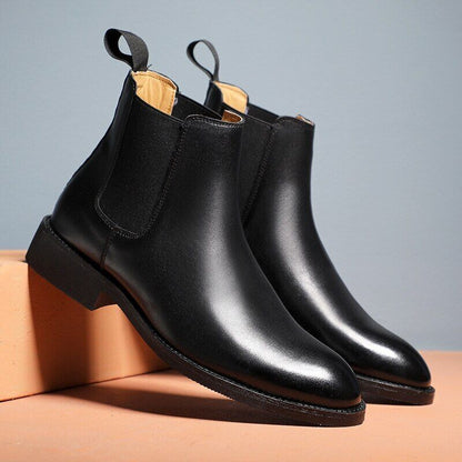 Boots Men Black Low-heeled Business Slip-on Shoes Men Mens Ankle Boots