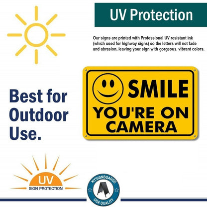NEW SMILE YOU'RE ON CAMERA SECURITY WATERPROOF BUSINESS YELLOW SIGN VIDEO CCTV