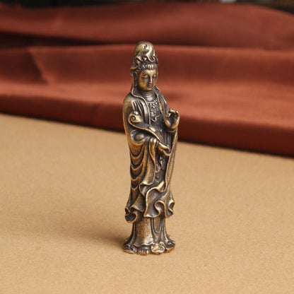 Brass Nanhai Guanyin Bodhisattva Buddha Desktop Ornament Zen Tea Pet