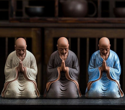 Chinese Zi Sha Clay Praying Monk Statue Kneeling Buddhist Figure Zen Collection