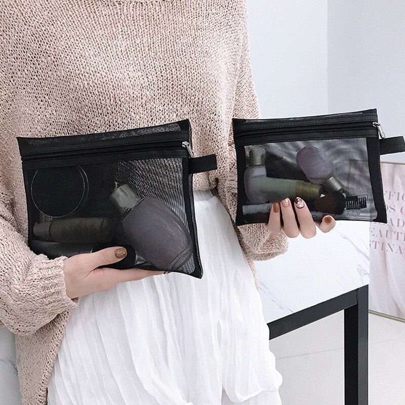 Mesh Cosmetic Bag Travel Storage Makeup Bag Organizer Pouch Portable Beauty Case