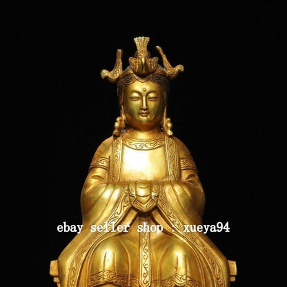 9.4'' Chinese Taoism Copper Gilt Queen Mother of The West Goddess Phoenix Statue