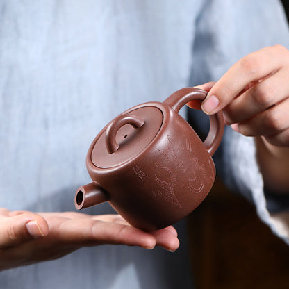 Handmade Tea Pot Marked China Character Carved True Yixing Zisha Clay Master Pot