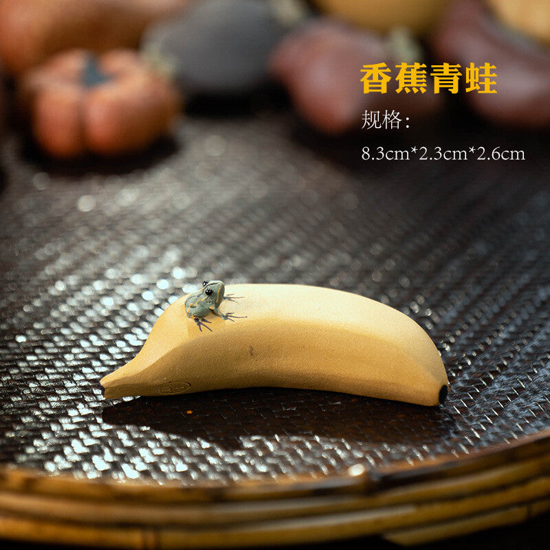 Yixing Zisha Tea Pet Handmade Water Spray Frog Pumpkin Decoration Fruit Tea Pet