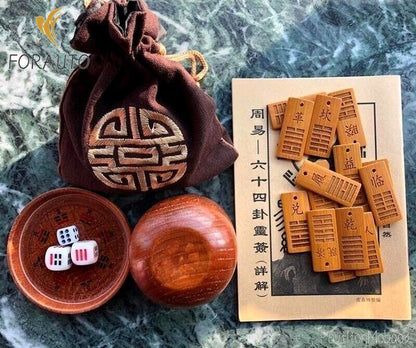 China I-Ching Divination Set Wooden Dice Cup Teaching Aid Book 64 Hexagonal Kit -