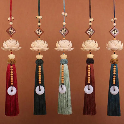 Chinese Style Lucky Fu Wooden Carved Lotus Buddha Statue Pendant Creative Home
