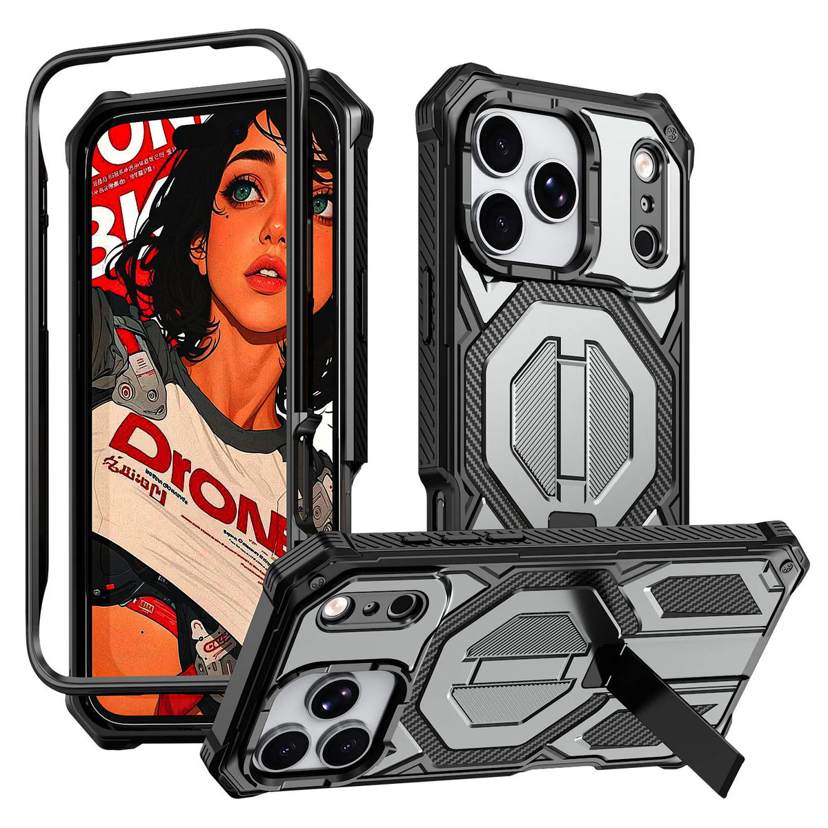 For iphone 17ProMax/16/15/14 Drop-Resistant Shell Kickstand Magnetic Phone case