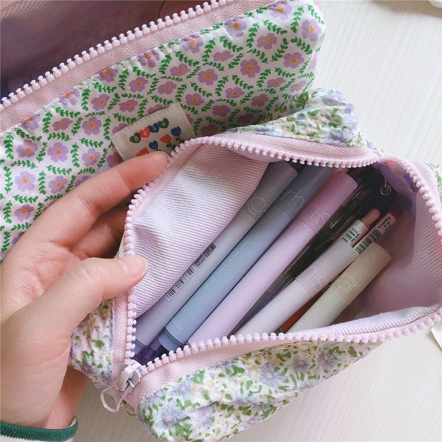 Small Cosmetic Bag Cute Makeup Cotton Fabric Toiletry Bag Students Organizer 1PC