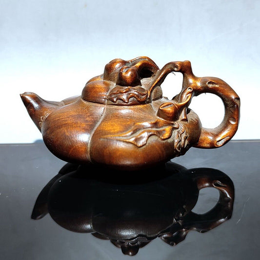 Chinese Wood Carving Deep Relief statue play mahjong Fortune pot wooden gift