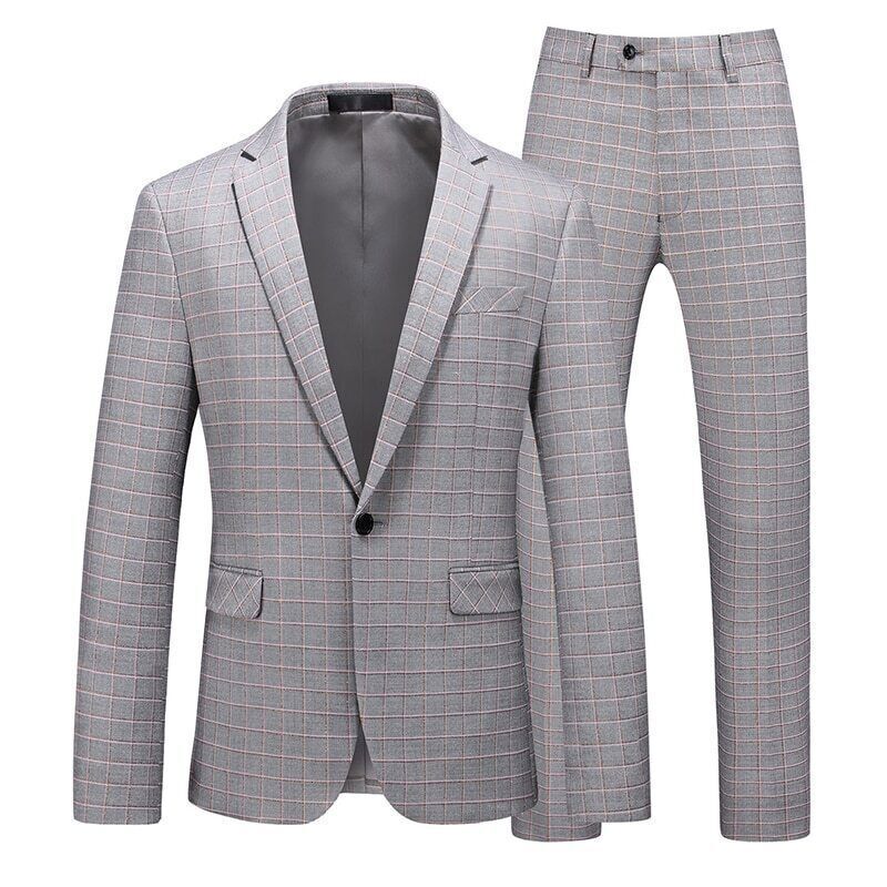 Men Plaid Suits Coat+Pants 2 Pieces Sets Men's Party Wedding Groomsmen Suit