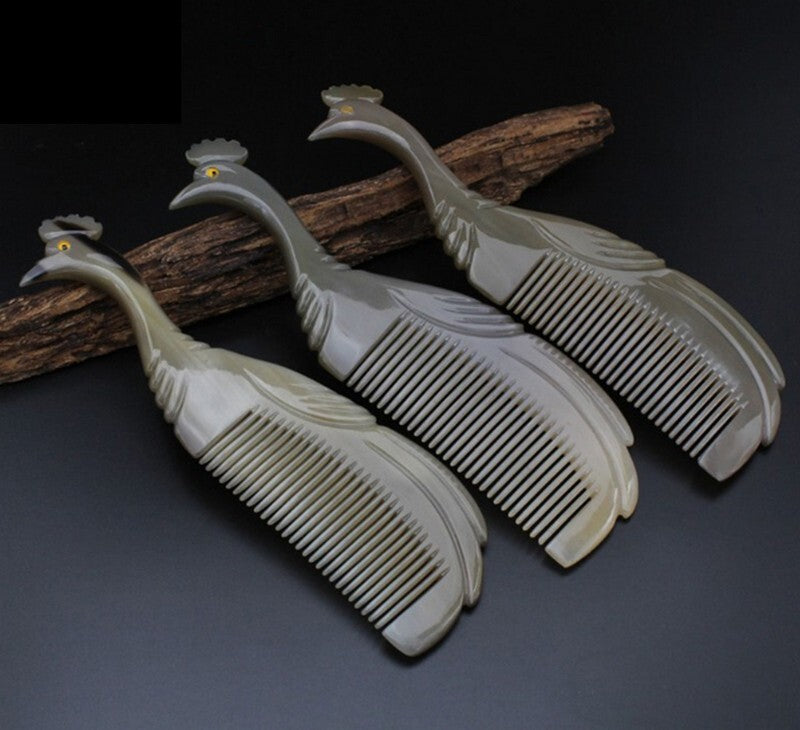 New Horn Carved Peacock Hair Comb Washing Massage Scalp Brush Health Gift