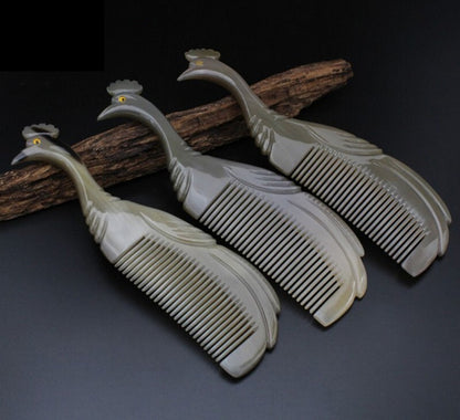 New Horn Carved Peacock Hair Comb Washing Massage Scalp Brush Health Gift