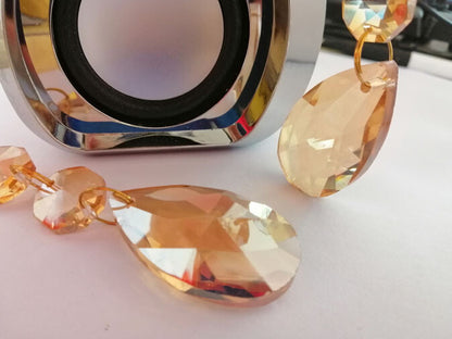 15Pcs 38mm Champagne Teardrop Chandelier Crystal Glass Lamp Prisms w/Golden Ring
