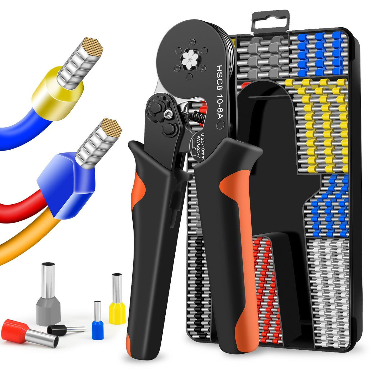 Wire Crimping Tool Kit with 750pcs Ferrules Terminals Hex Crimper for VE Tubular