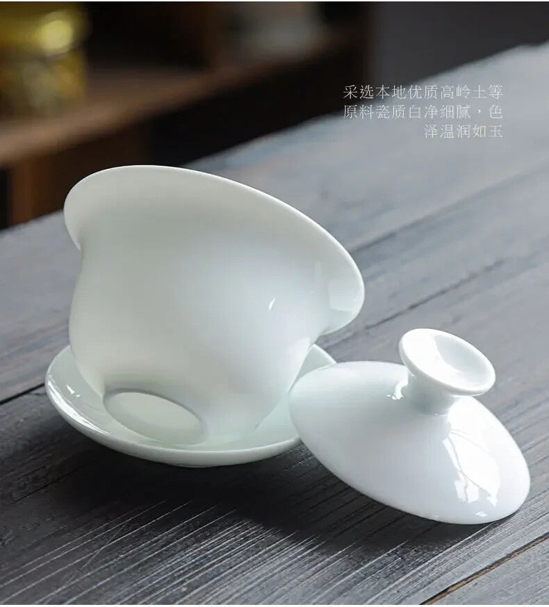 Chinese White Porcelain Kung Fu Tea Set Household Portable Travel Teapot Tea Cup