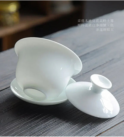 Chinese White Porcelain Kung Fu Tea Set Household Portable Travel Teapot Tea Cup
