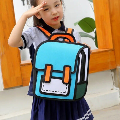 New 3D Jump Style 2D Drawing Cartoon Paper Bag Comic Backpack Messenger Bookbag