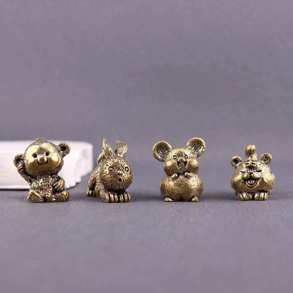 12 pcs Brass Chinese Zodiac Ornament Set Pure Copper 12 Animal Craft Decor