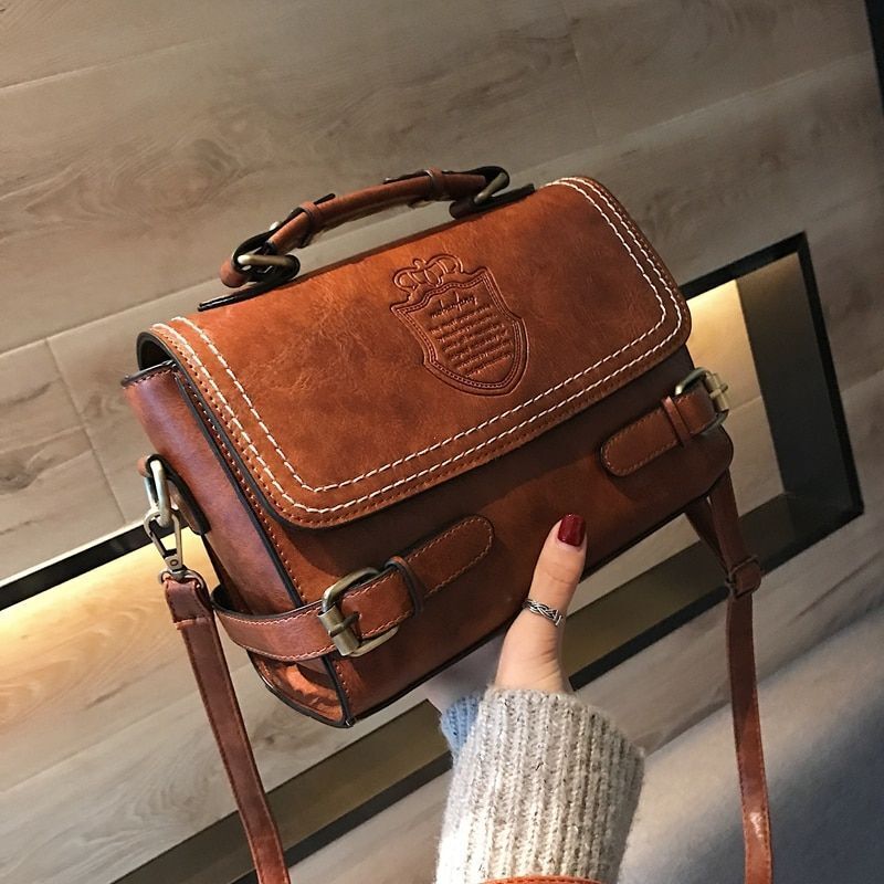 Shell Lock Bag Vintage Women Synthetic Leather Tote Shoulder Crossbody Handbags