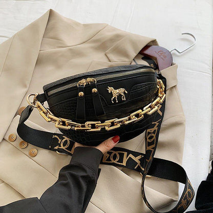 Thick Chain Waist Bag Women Leather Fanny Chest Bag Belt Shoulder Crossbody Bags