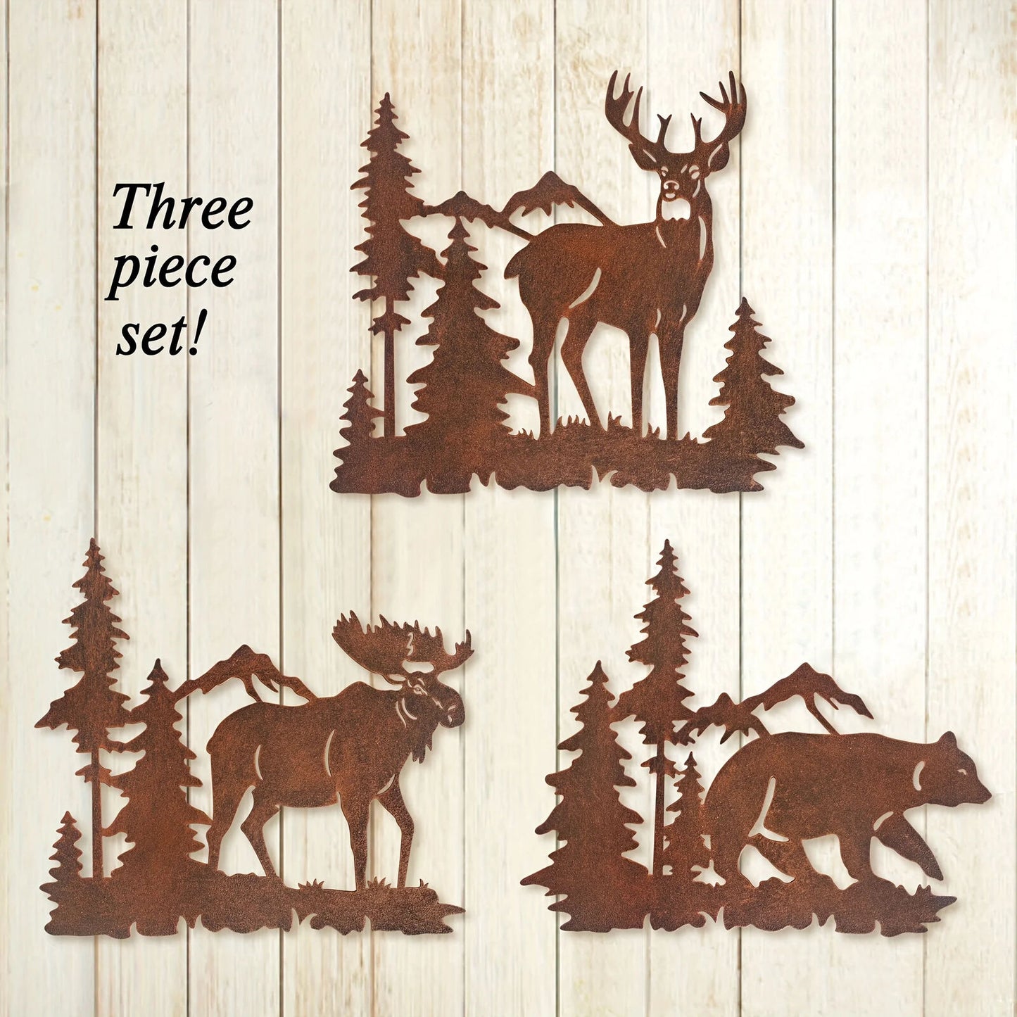 Deer Bear Moose In The Forest Pine Tree, Set Of 3 Concise Decoration Hanging