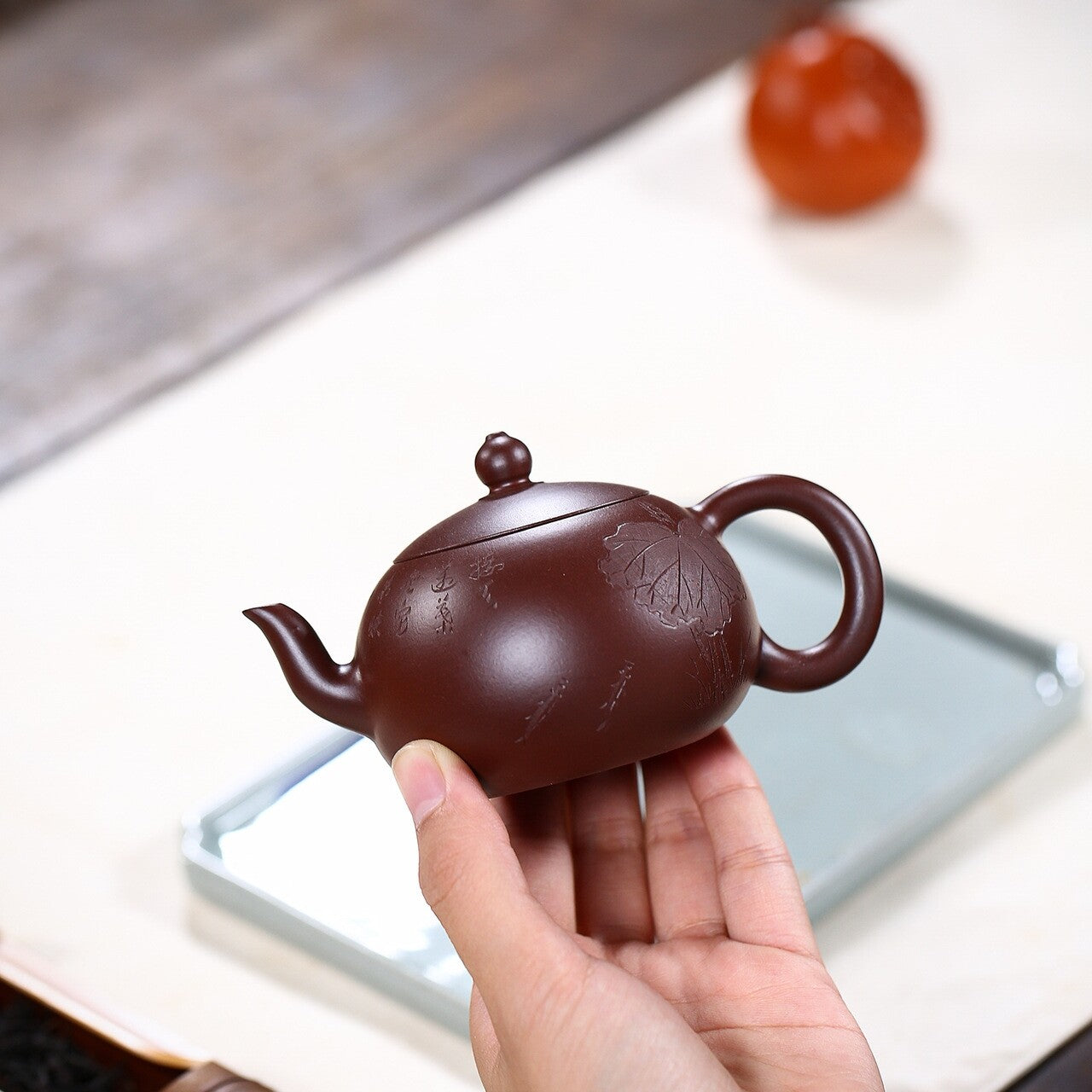 150ml Marked Tea Pot Real Yixing Zi Zhu Clay Master Pot Hand Carved Ball Infuser