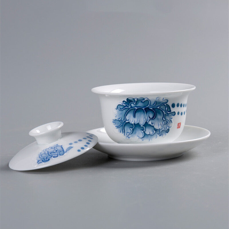 130ml Porcelain Teaware Gaiwan for Green Tea Tureen Covered Bowl Handpainted Lid