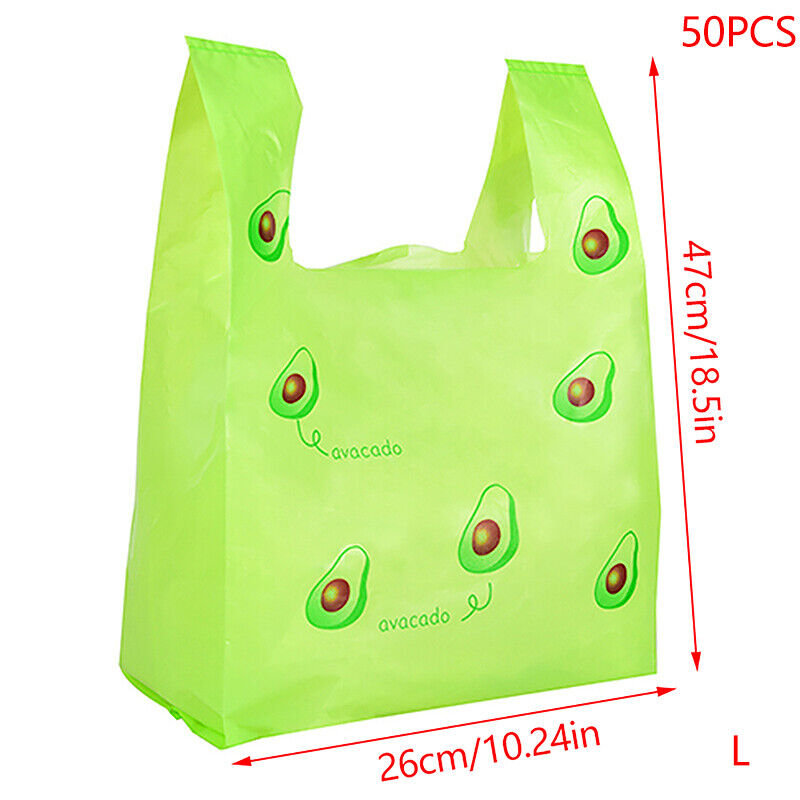 50Pcs Cute Fruit Plastic Bag Carry Out Bags With Handle Food Packaging Storage