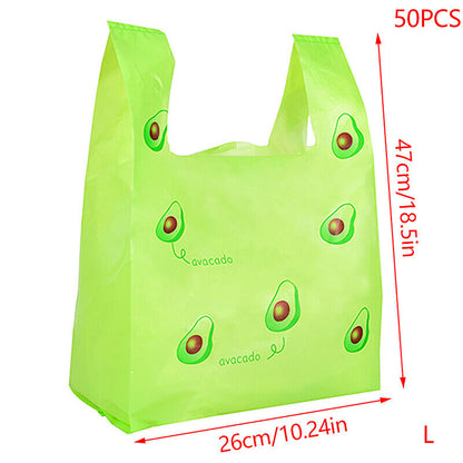 50Pcs Cute Fruit Plastic Bag Carry Out Bags With Handle Food Packaging Storage