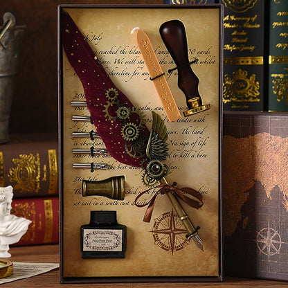 Wax Stamps Seal Feather Dip Quill Ink Gift Calligraphy Sealing Kits 2 3 Pen Sets