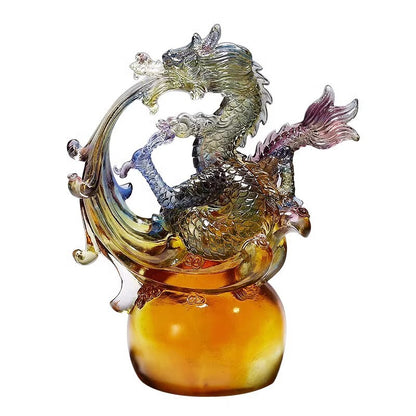 Chinese Liu Li Crystal Dragon Statue Feng Shui Decor