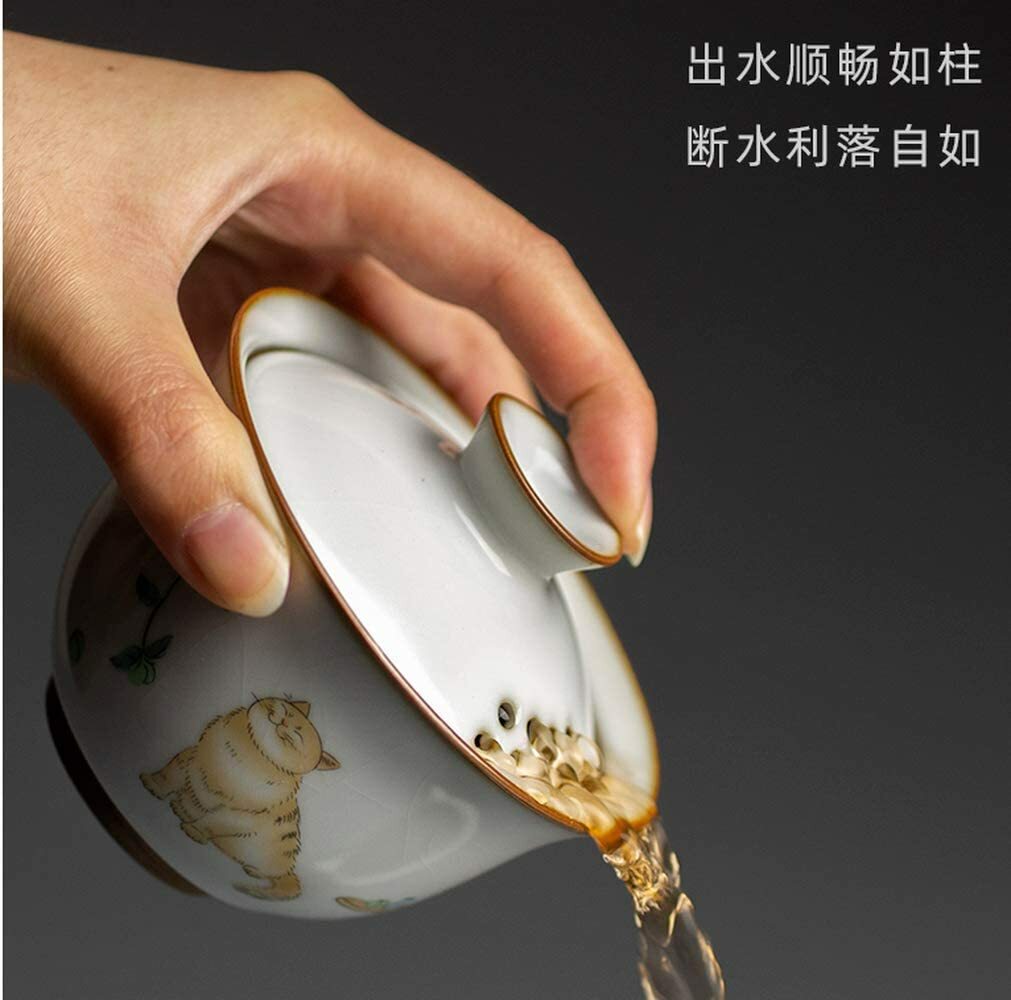 150ml Creativity Ceramic Gaiwan Filters Cat Pattern Tureen Tea Set Tea Cup Bowl